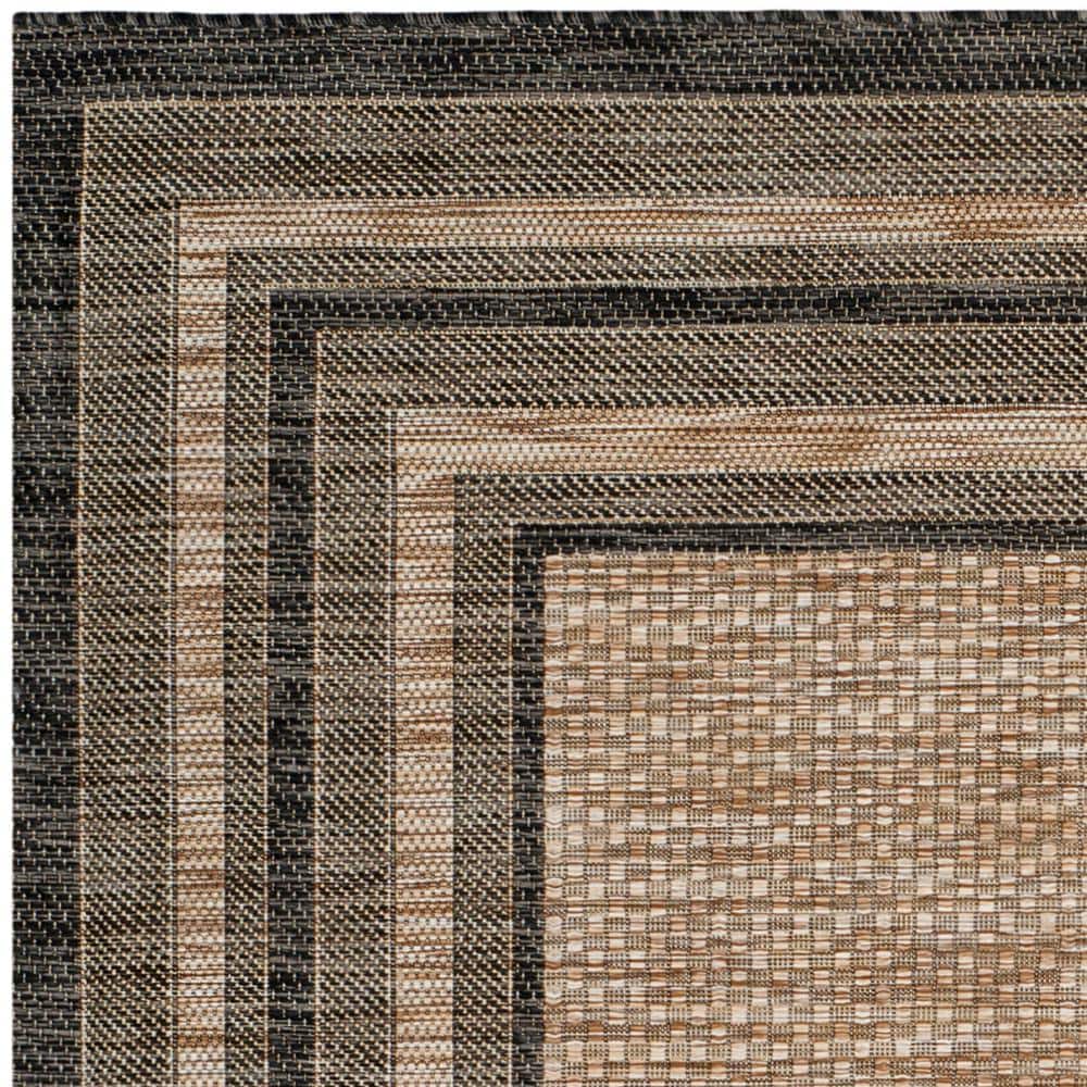 5'3" Square Black and Taupe Synthetic Outdoor Area Rug