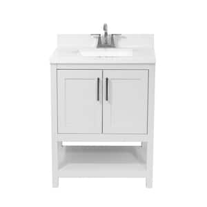 Tufino 25 in. Bath Vanity in White with Cultured Marble Vanity Top with Backsplash in Carrara White with White Basin