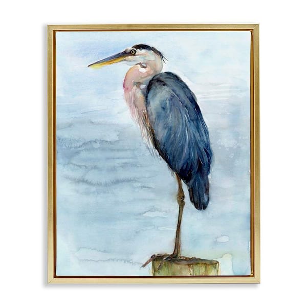 Blue Heron's Perch by John Keeling Gold Floater Frame Coastal Graphic Art Print 31 in. x 25 in.