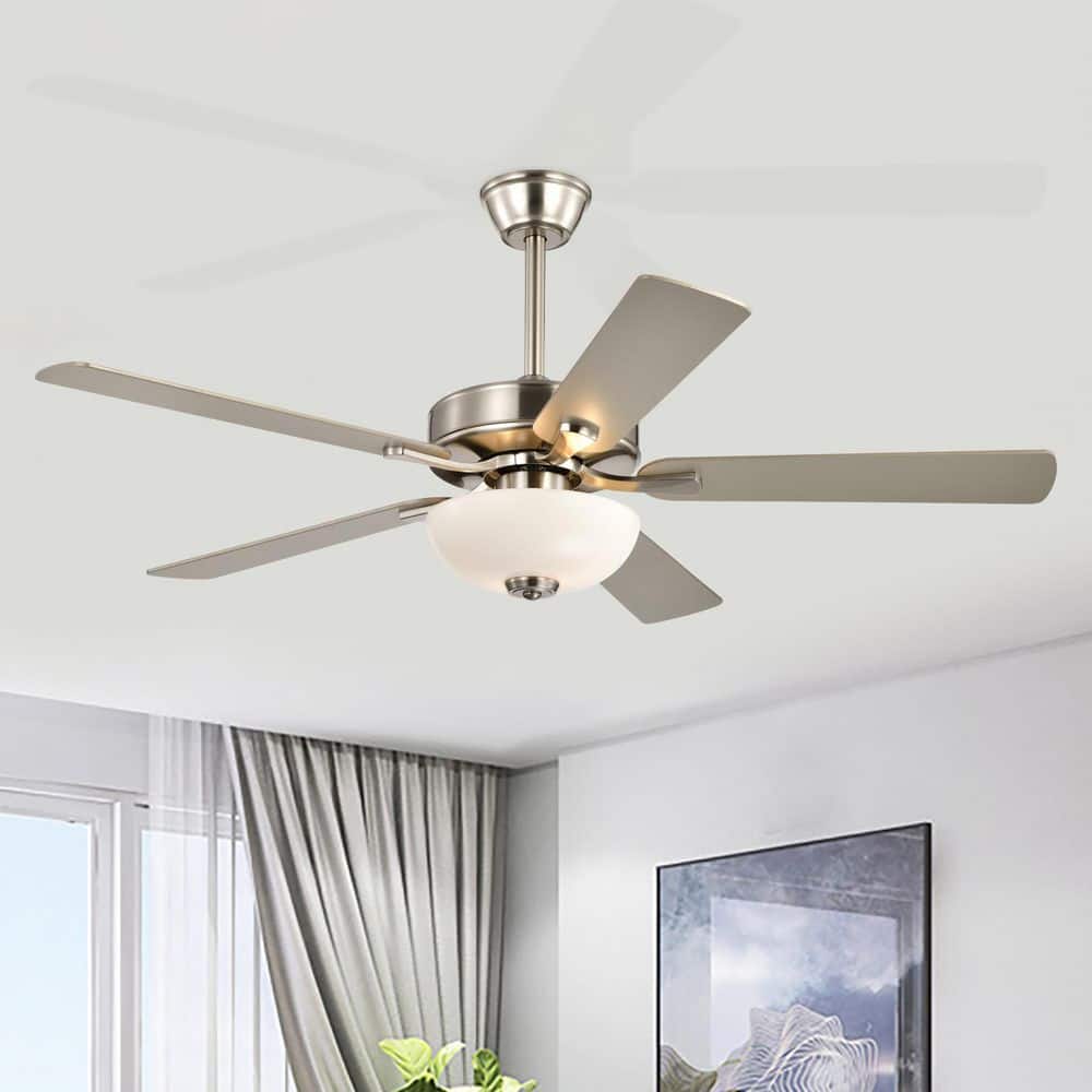 Edvivi 52 in. Brushed Nickel 5-Blade Integrated LED 6-Speed Indoor