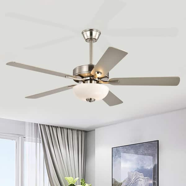 52 in. Brushed Nickel 5-Blade Integrated LED 6-Speed Indoor Ceiling Fan with Light Kit and Remote Control