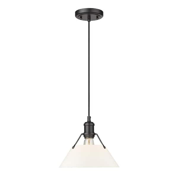 Golden Lighting Orwell 100-Watt 1-Light Matte Black and Opal Glass Pendant Light