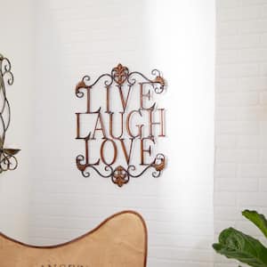 21 in. x  28 in. Metal Brown Live Love Laugh Sign Wall Decor with Scrollwork