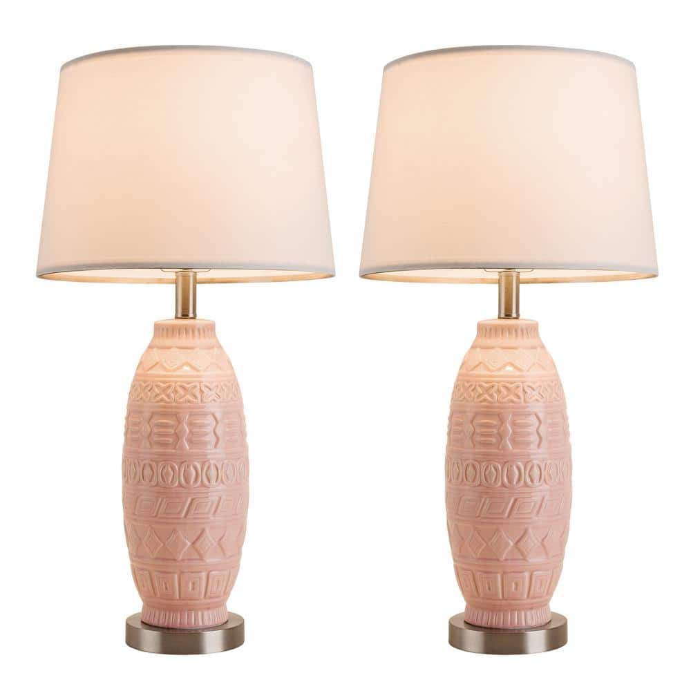 Simpol Home 27 In Modern Pink Table Lamps Transitional Table Lamp For   Lamp Sets Shl T 805 64 1000 