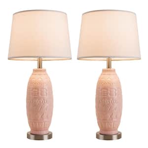 27 in. Modern Pink Table Lamps, Transitional Table Lamp for Living Room, Contemporary Ceramic Lamp (Set of 2)
