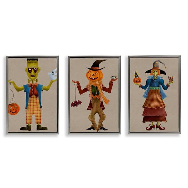 Stupell Industries Fun Halloween Friends by Regina Moore 3 Pieces Gray Floater Frame Abstract Graphic Art Print 25 in. x 17 in.