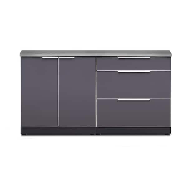 NewAge Products Slate Gray 3-Piece 64 in. W x 36.5 in. H x 24 in. D Outdoor Kitchen Cabinet Set with Countertop and Covers