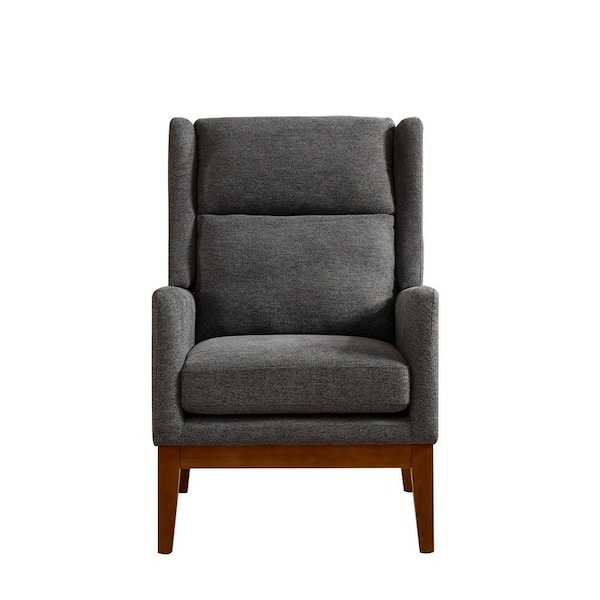 Brown Wood Outdoor Lounge Chair with Charcoal Gray Cushion