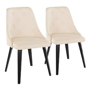 Giovanni Cream Faux Leather and Black Wood Side Chair with Bent Wood Legs (Set of 2)