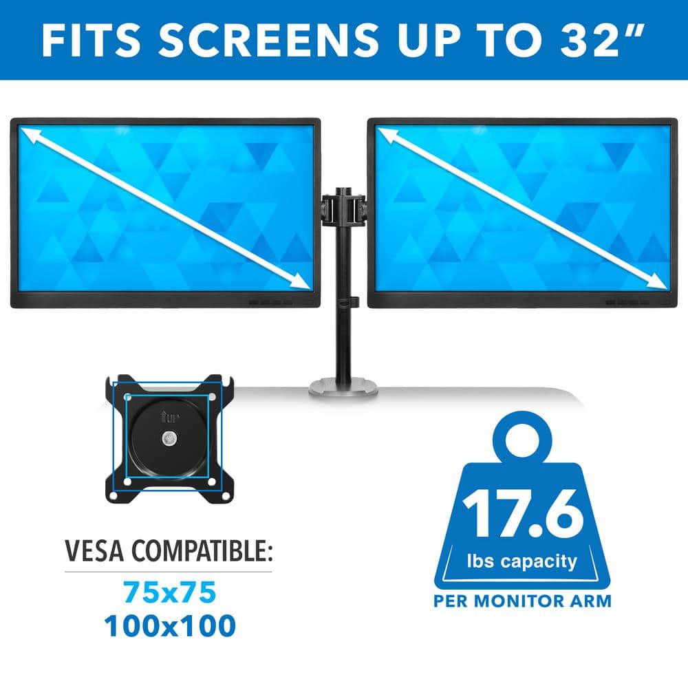 Black Adjustable Standing Desk Converter with Dual Monitor Mount