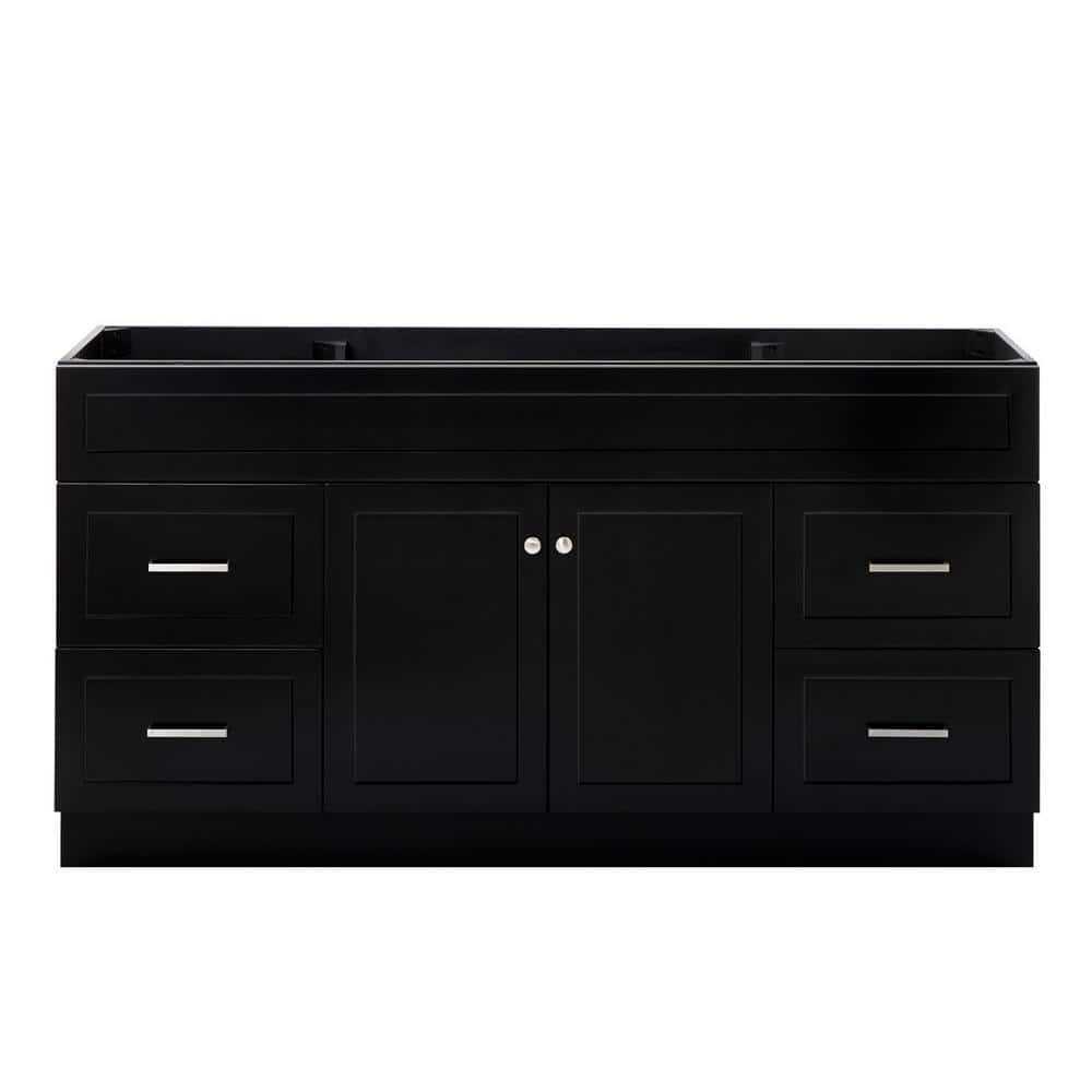 Hamlet Black 66" Freestanding Single Vanity Cabinet with Nickel Hardware