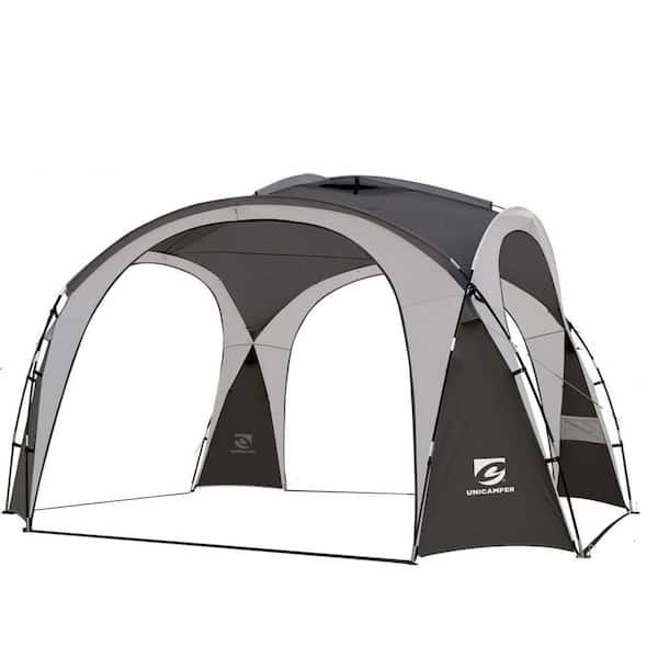 Unbranded 12 ft. x 12 ft. Gray Pop-Up Canopy with Side Wall, Ground Pegs, and Stability Poles, Sun Shelter Rainproof, Waterproof