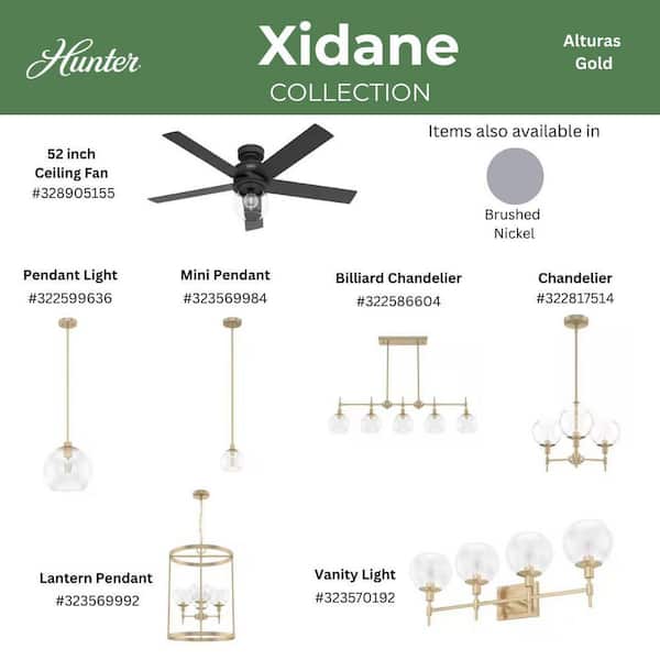 Hunter Xidane 5-Light Alturas Gold Billiard Chandelier With Clear