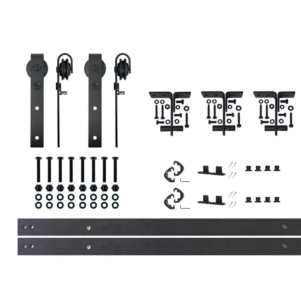 4 ft./48 in. Black Rustic Ceiling Mount Double Track Bypass Sliding Barn Door Track and Hardware Kit for Double Doors price history on PriceWatchPro