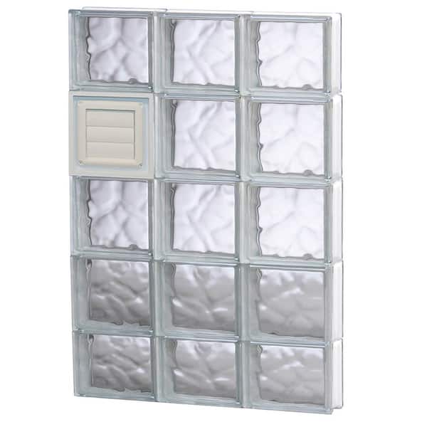 Clearly Secure 23.25 in. x 36.75 in. x 3.125 in. Frameless Wave Pattern Glass Block Window with Dryer Vent