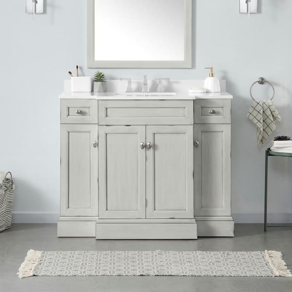 Home Decorators Collection Teagen 42 in. W x 22 in. D x 34 in. H Single Sink Bath Vanity in Vintage Gray with White Engineered Stone Top