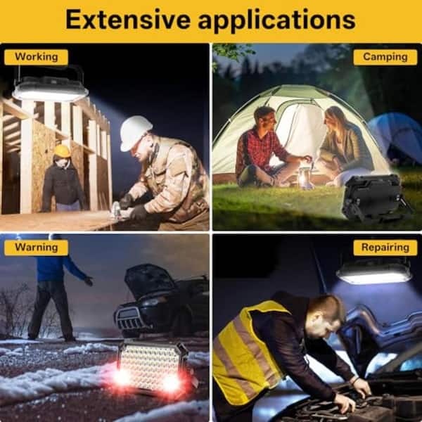 Rechargeable Black LED Flood Work Light 5-Volt 12000mAh Work Flood Light 10000 Lumens with 4 Light Modes