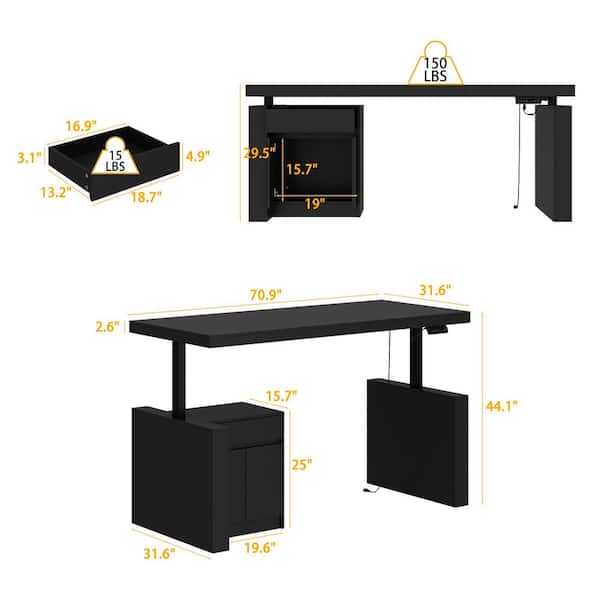 FUFU&GAGA L-Shaped 70.9 in. W Adjustable Height Desk Ergonomic
