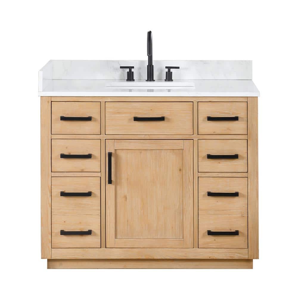 Gavino 42" Light Brown Wood Vanity with Composite Stone Top