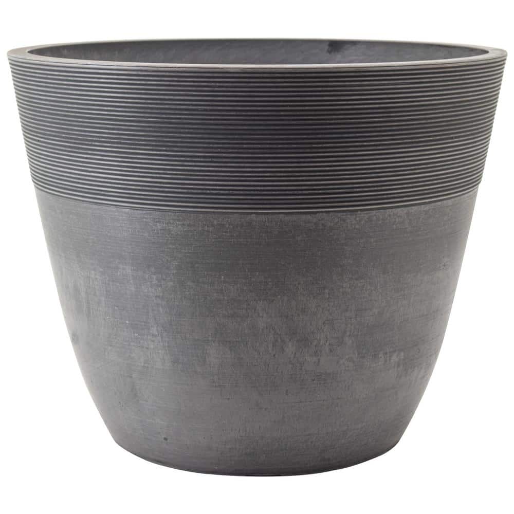 Large Gray Recycled Plastic Round Outdoor Planter