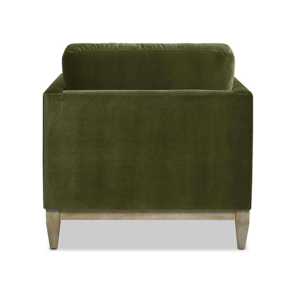 Olive Green Velvet Chaise with Wood Frame, 36"