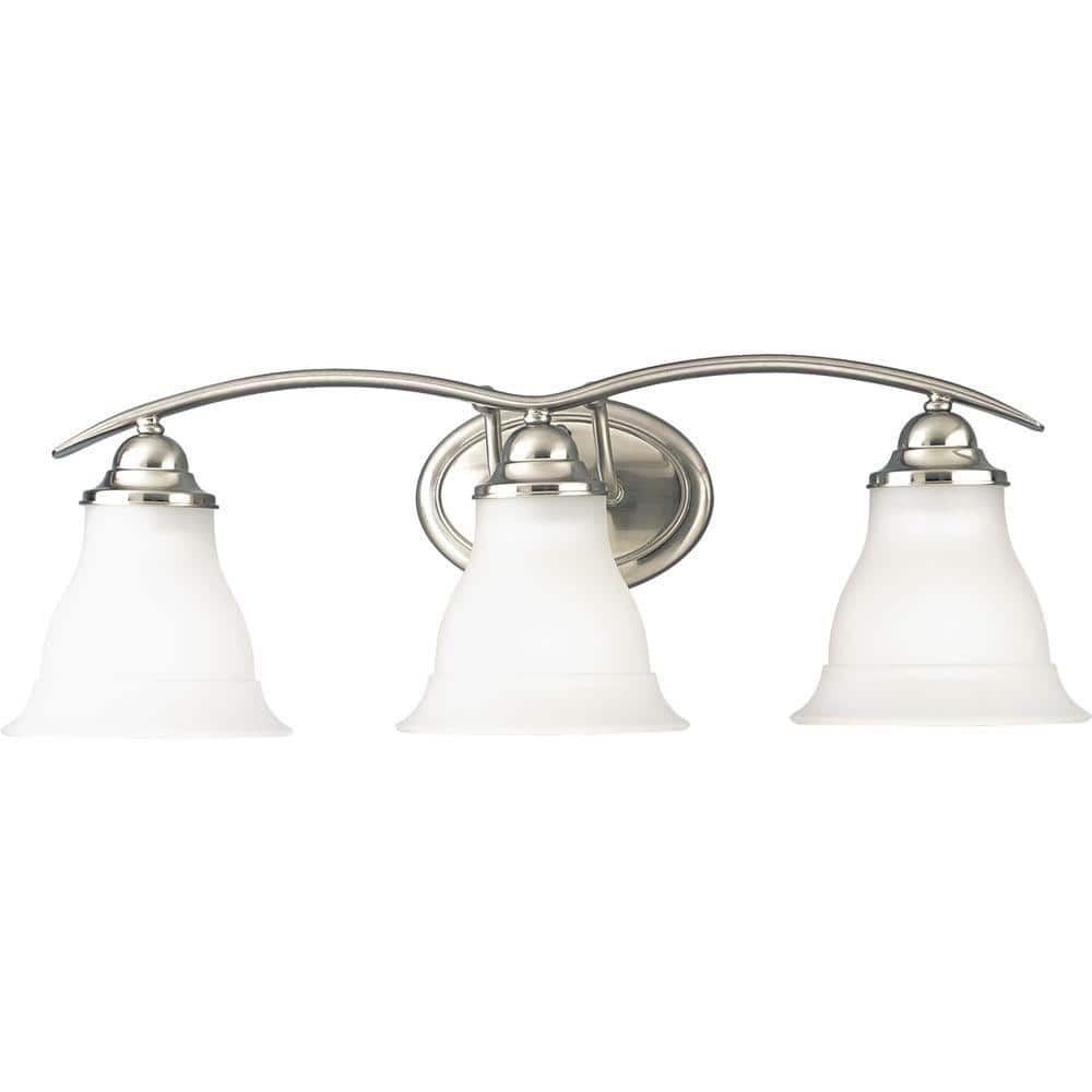 Trinity Brushed Nickel 3-Light Vanity Fixture with Etched Glass Shades