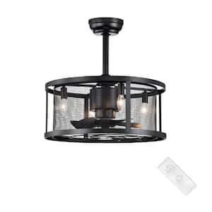 20 in. Industrial Indoor Matte Black Drum Reversible Ceiling Fan with Light Kit and Remote Control