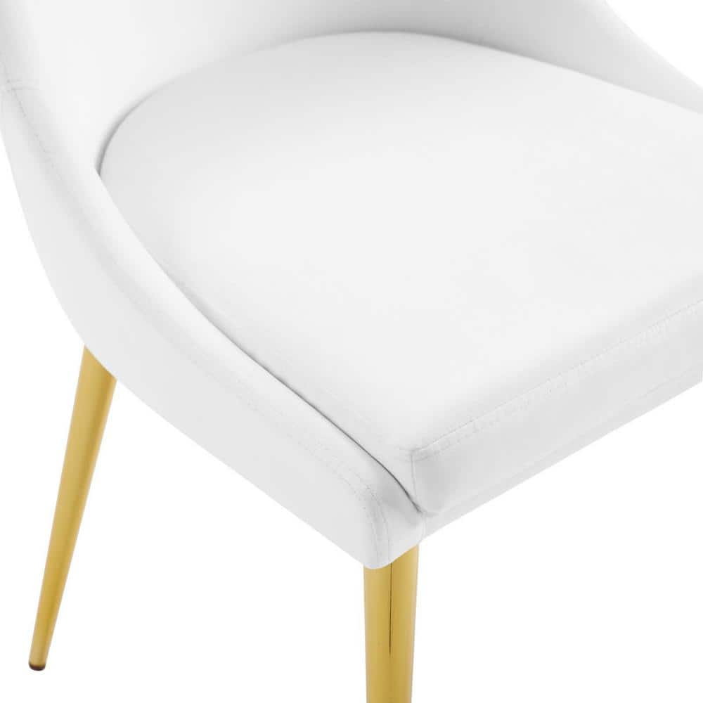 White Velvet Upholstered Side Chair with Wood and Metal Legs