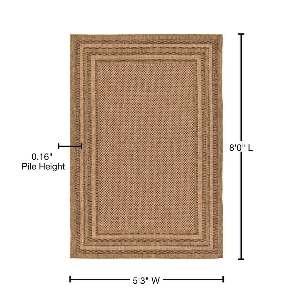 Multi-Brown Synthetic 5x8 Outdoor Border Rug