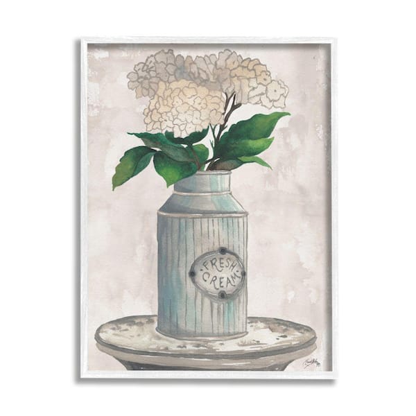 Stupell Industries White Hydrangea Flowers Country Tin Painting By Elizabeth Medley Framed Print Nature Texturized Art 24 in. x 30 in.