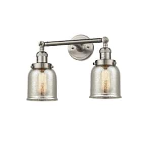 Bell 15 in. 2-Light Brushed Satin Nickel Vanity Light with Silver Plated Mercury Glass Shade