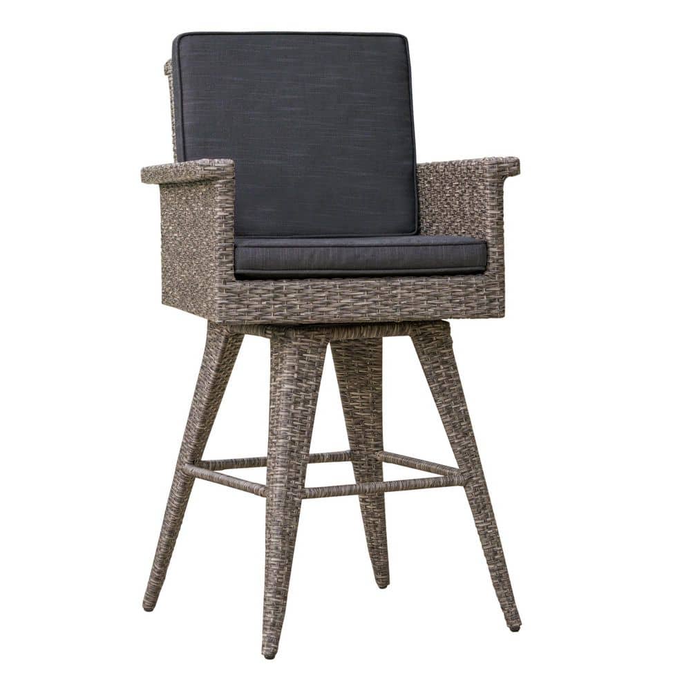 Gray Wicker Swivel Outdoor Bar Stools with Black Cushion(1-Pack) price history on PriceWatchPro