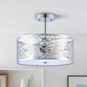 13.2 in Chrome Modern Industrial Semi Flush Mount with Metal Drum Shade