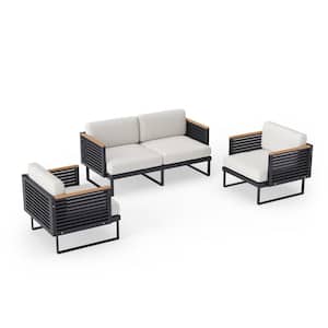 Monterey 4-Seater 3-Piece Aluminum Outdoor Patio Conversation Set With Canvas Natural Cushions