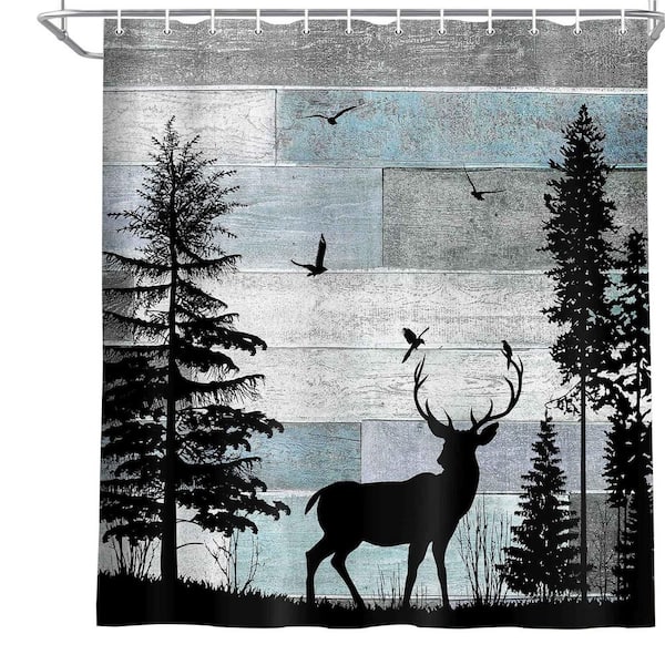 Unbranded Rustic Forest Deer Shower Curtain 71x71 Polyester Fabric Bath Decor Set with Hooks Waterproof Farmhouse Style