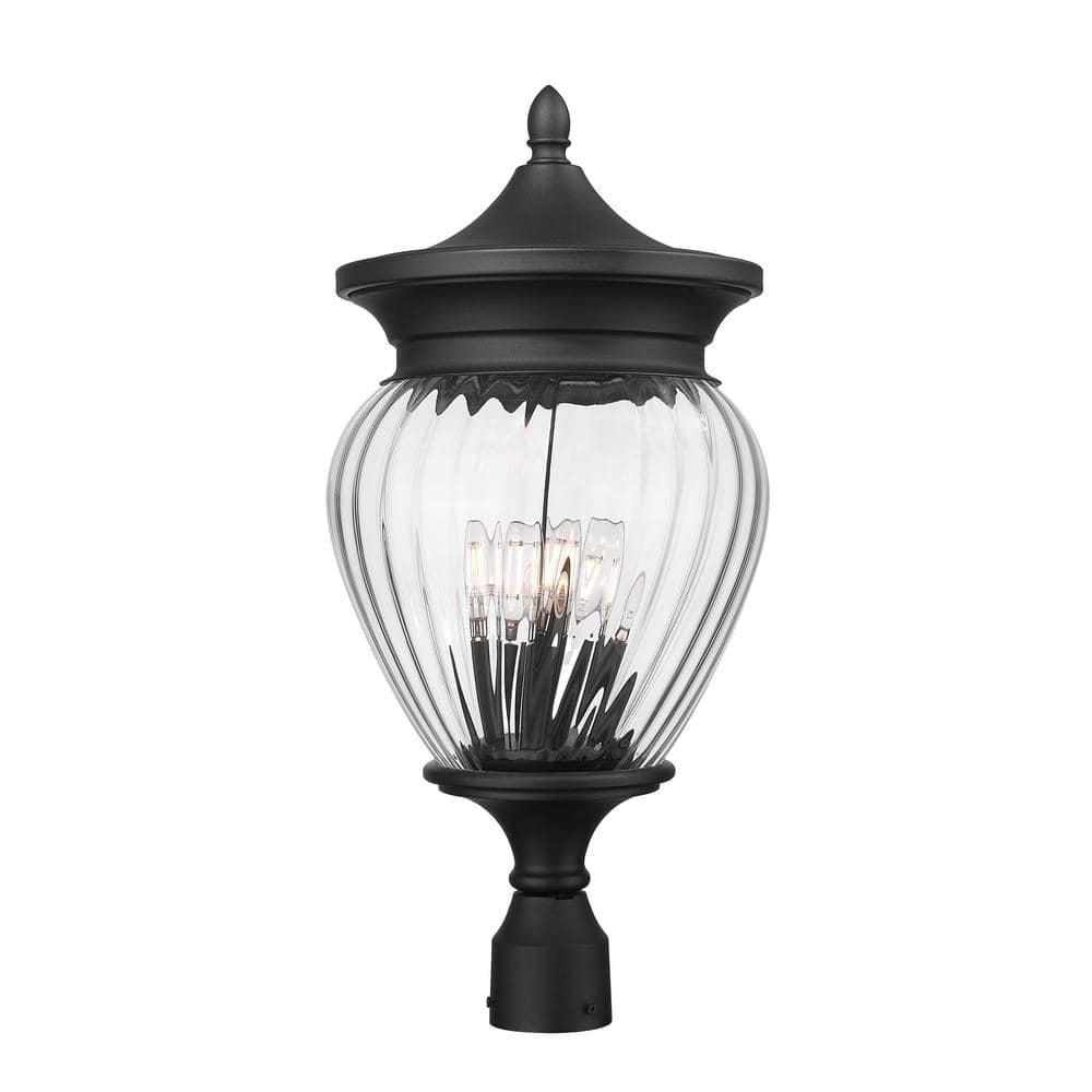 Davina 4-Light Black Aluminum Hardwired Outdoor Marine Grade Post-Light wit