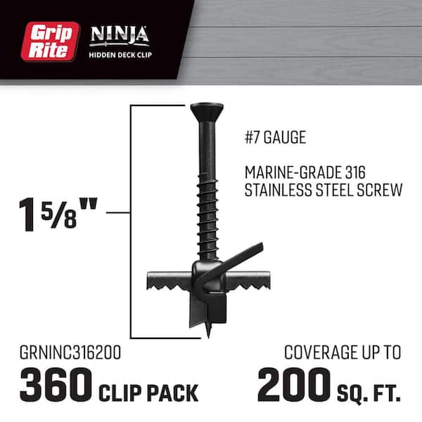 Grip-Rite Ninja Hidden Deck Clip Number 316 Stainless Steel Black