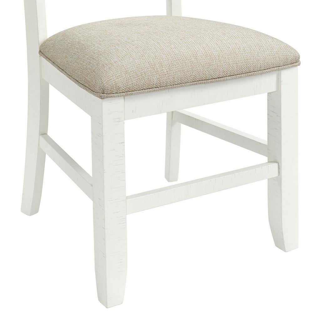 Elegant White Wooden Side Chair with Swirl Back Design and Upholstered Seat