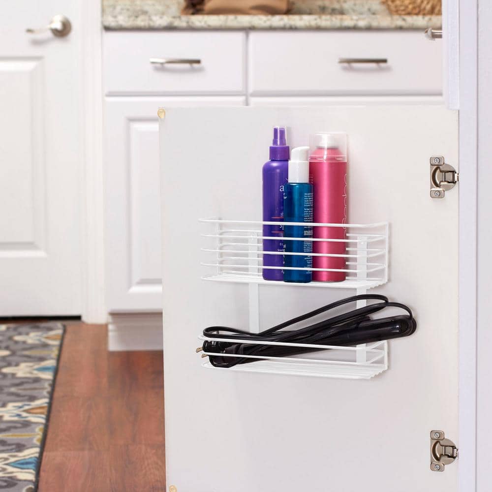 White 2-Tier Steel Wire Basket Door Mount Organizer