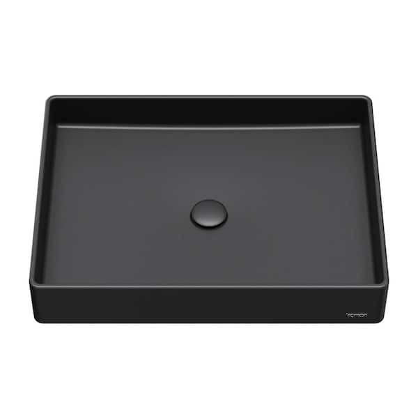 Karran SQS500 23-5/8 in. Quartz Rectangular Vessel Bathroom Sink in Black