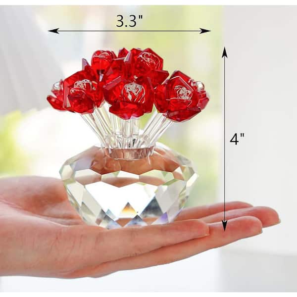 4 in. Red Crystal Rose Figurine: Glass Flower Bouquet Gift