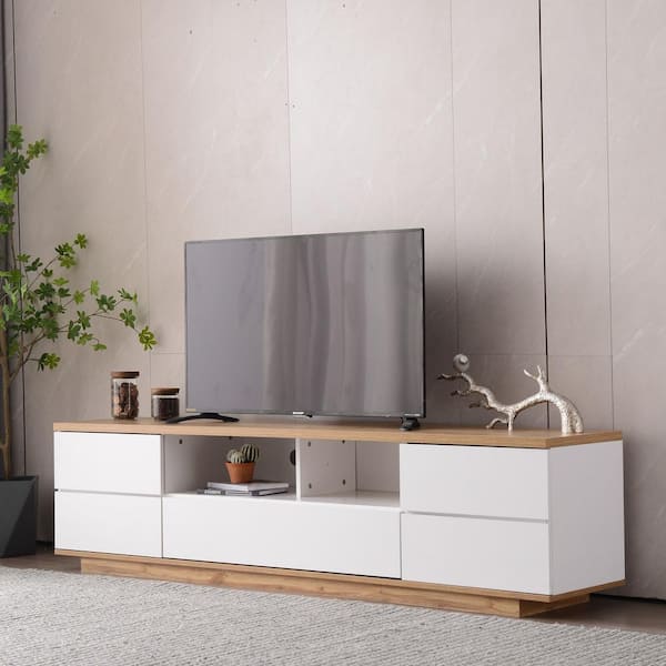 70.8 in. Modern White Wood TV Stand with Door Rebound Device Fits TV's up to 80 in.