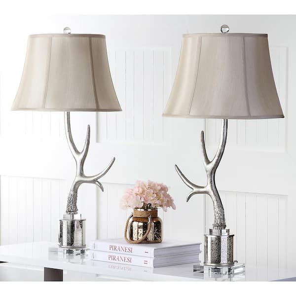 Adele Antler 32.5 in. Silver Table Lamp with Cream Shade(Set of 2)