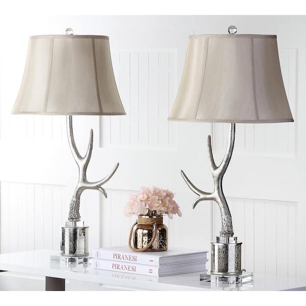 cream and silver table lamp