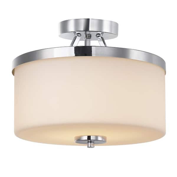 SMRTLite by NBG HOME 12 in. Chrome Integrated LED Semi-Flush Mount with Frosted Shade