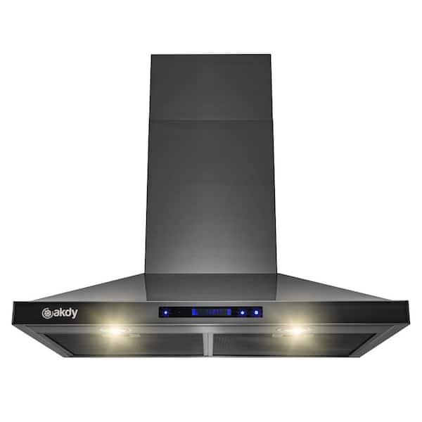AKDY 30 in. 343 CFM Convertible Wall Mount Black Stainless Steel Kitchen Range Hood with Touch Panel