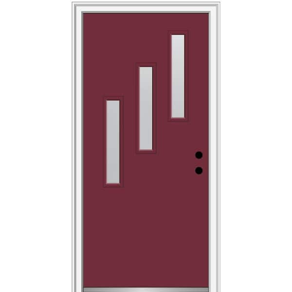 MMI Door 32 in. x 80 in. Davina Left-Hand Inswing 3-Lite Frosted Glass Painted Fiberglass Prehung Front Door on 4-9/16 in. Frame
