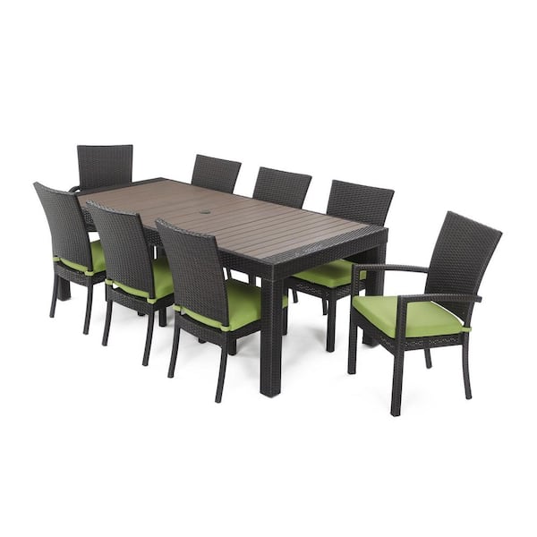 Deco 9-Piece Wicker Outdoor Dining Set with Sunbrella Ginkgo Green Cushions