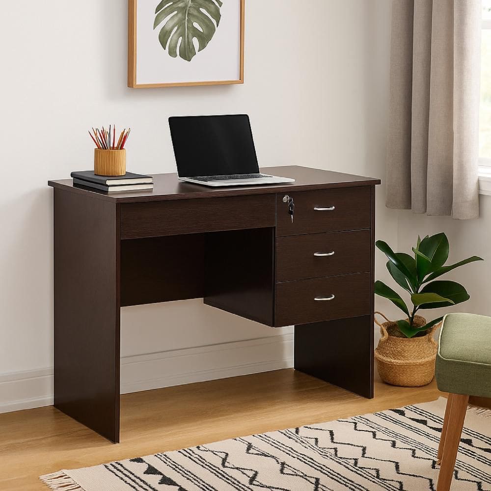 Sial 39.5 in. Rectangle Red Cocoa Brown and Silver MDF and Metal 4-Drawer Laptop Desk price history on PriceWatchPro