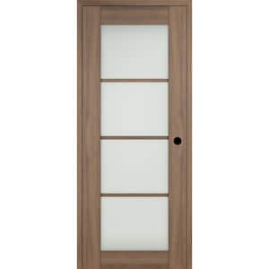 Vona 30 in. x 84 in. 4-Lite Left-Hand Frosted Glass Pecan Nutwood Solid Core Composite Wood Single Prehung Interior Door